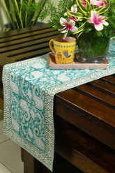 Green Paisley ka Gulistaan Hand Block Cotton Canvas Table Runner